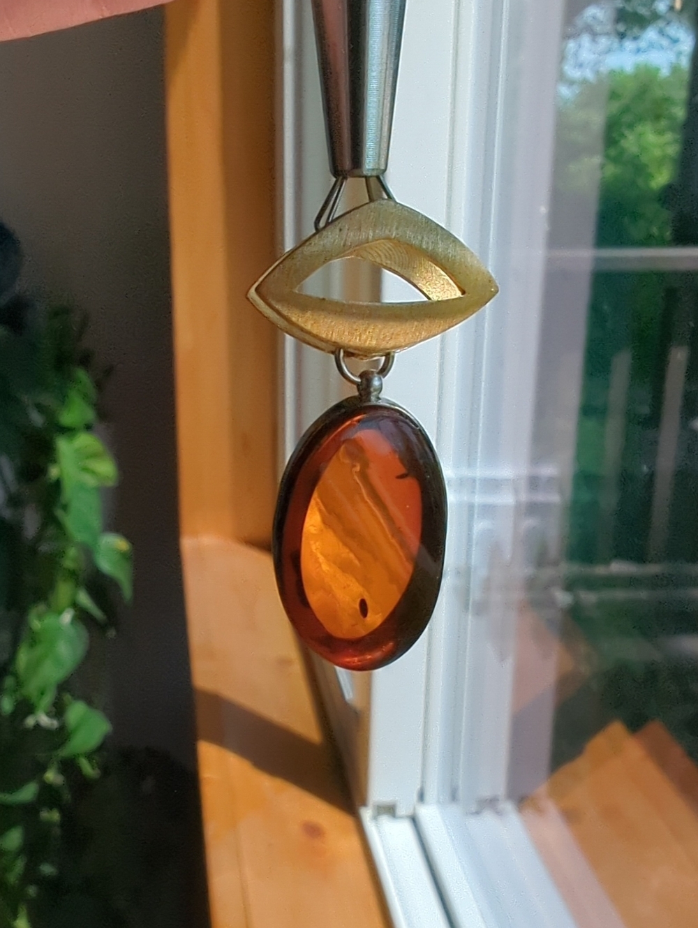 Baltic Amber 925 Sterling Silver Slide Pendant, Gold Plated